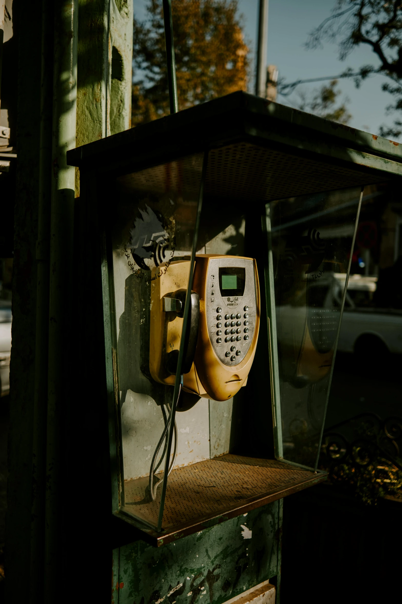 old fashioned telephone on an old box