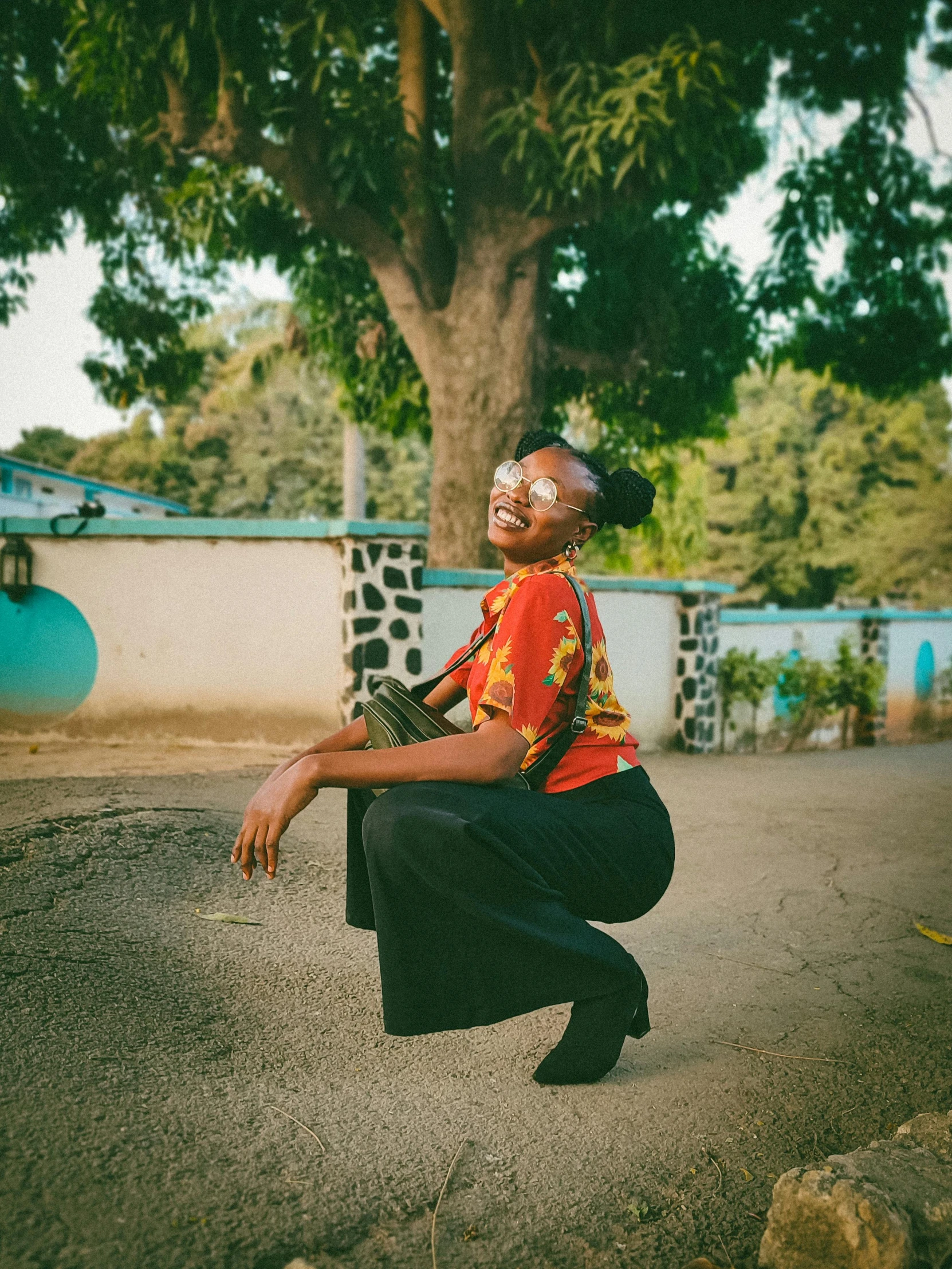 a man is posing for a picture in the middle of an area