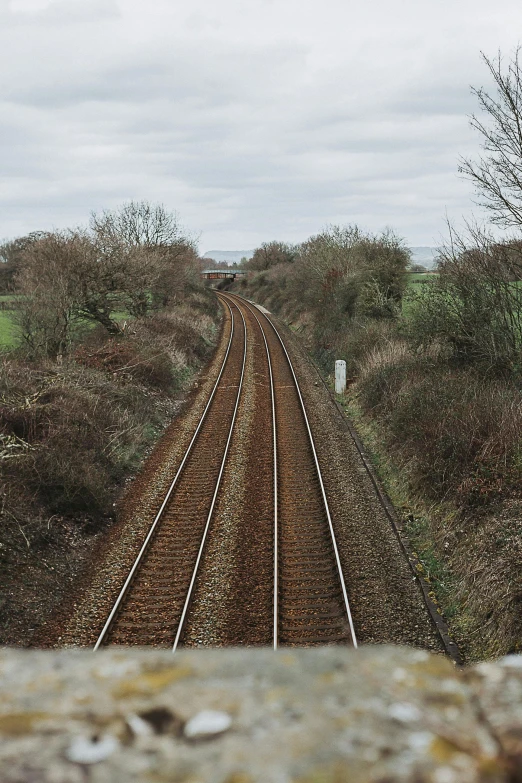 looking down on the tracks through the countryside