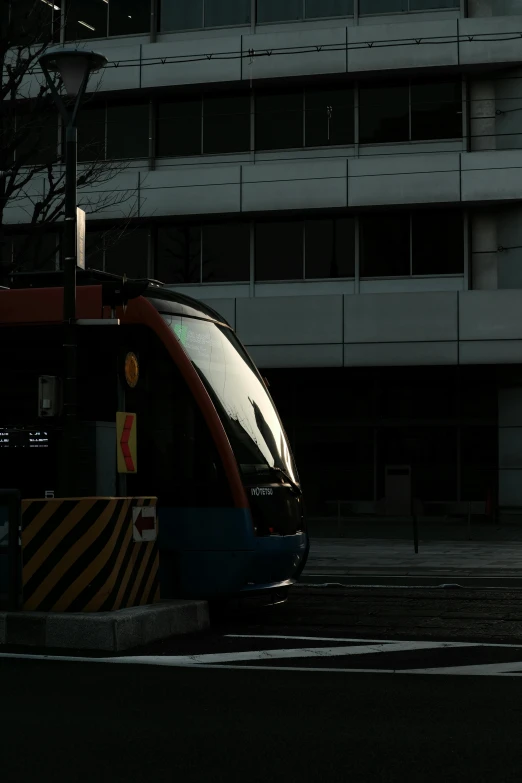 the monorail passes by in the city at night