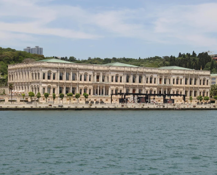 a building is on the water in front of it