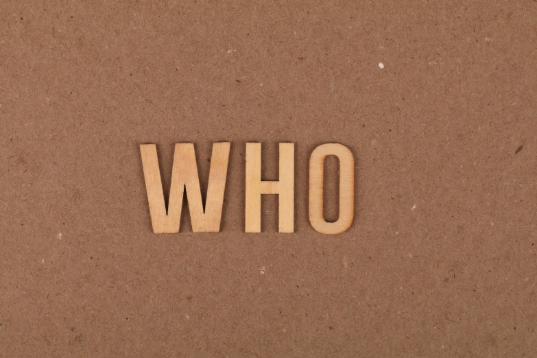 wood type text spelled with small wood letters on brown surface