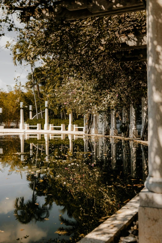 the view from behind of the bridge over the water