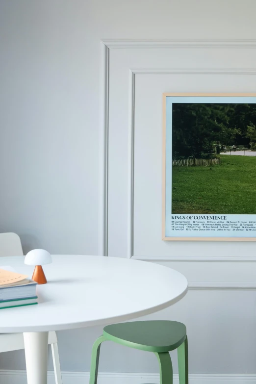 a room with a white table and chair in it