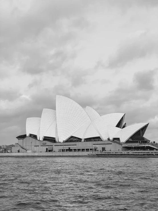 a black and white pograph of a building in australia