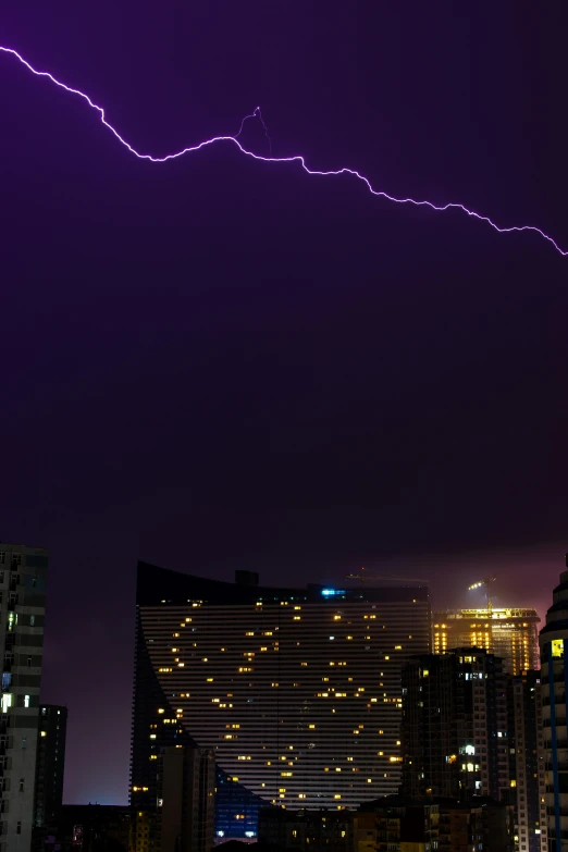 a purple sky that is filled with lightning