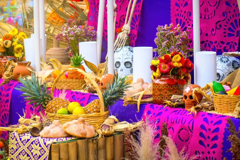 a display with a table covered in lots of different decorations