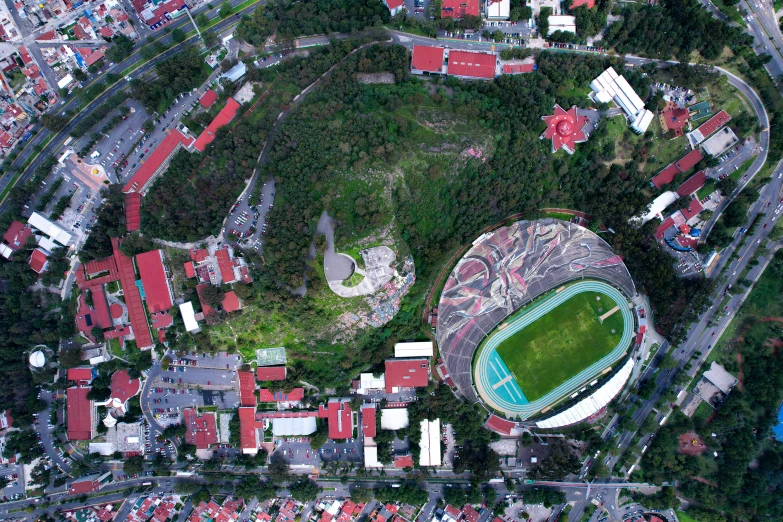 an aerial view of the soccer stadium in thailand