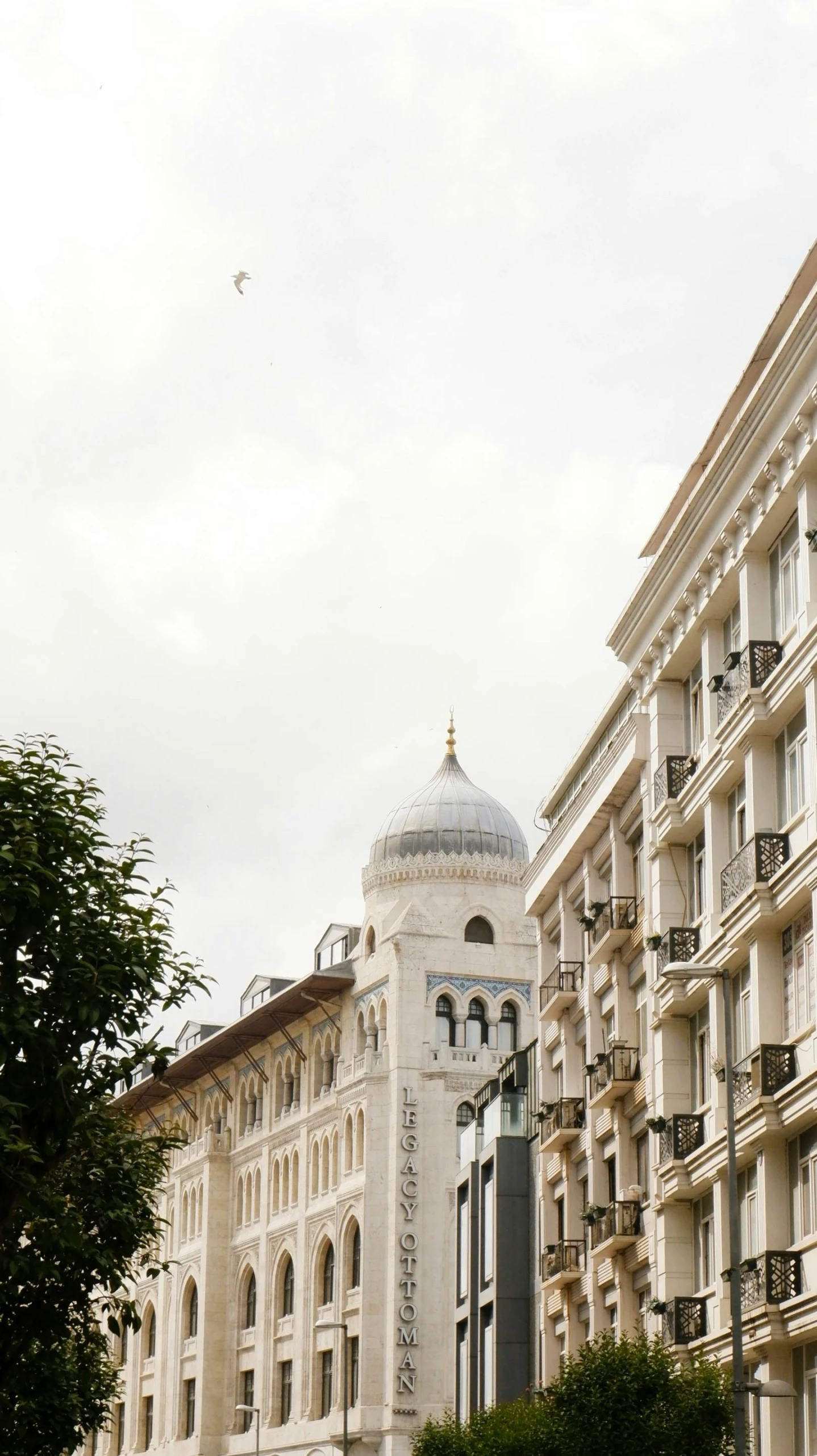 a very tall white clock tower in the city