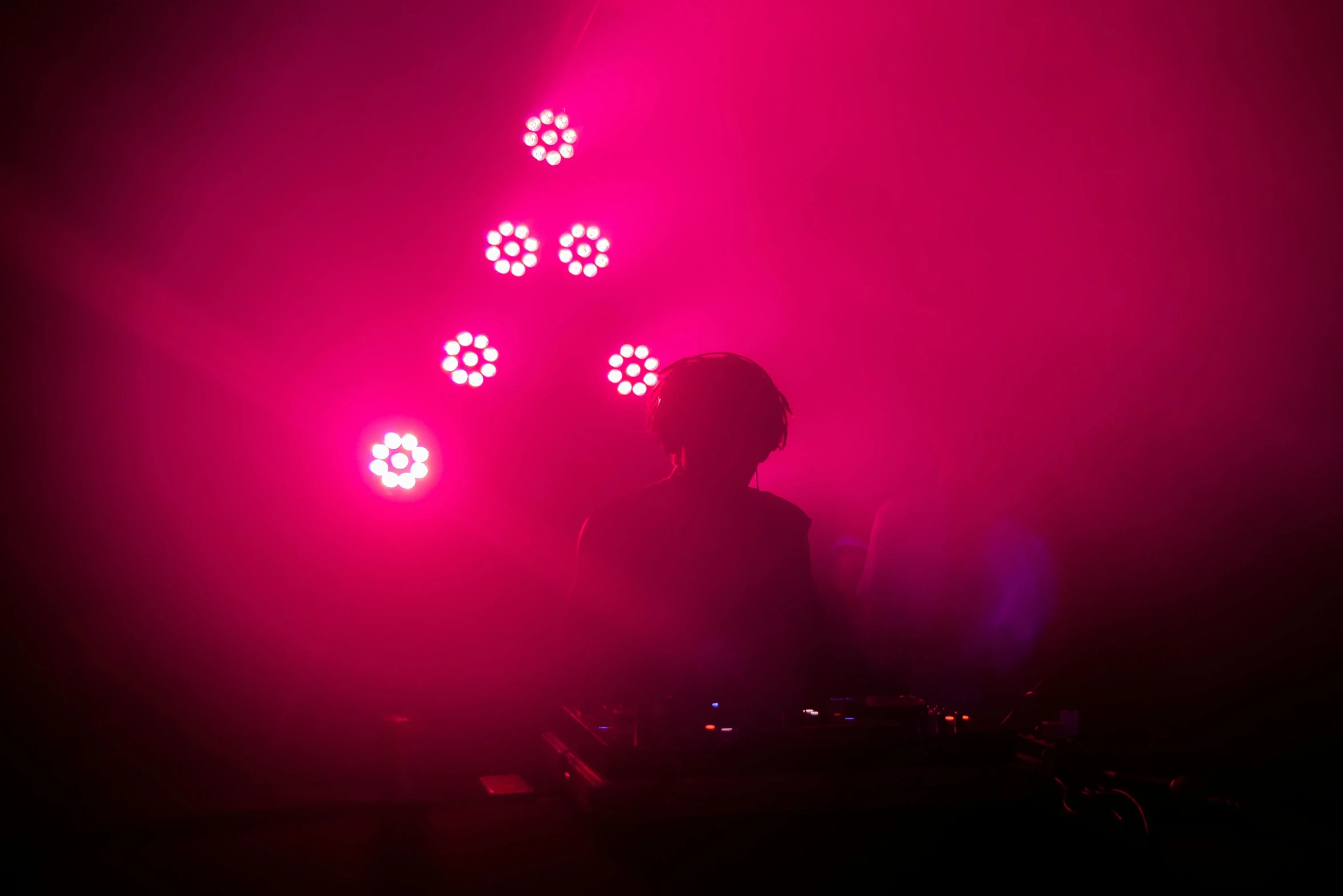 an electronic equipment set up in the dark at night