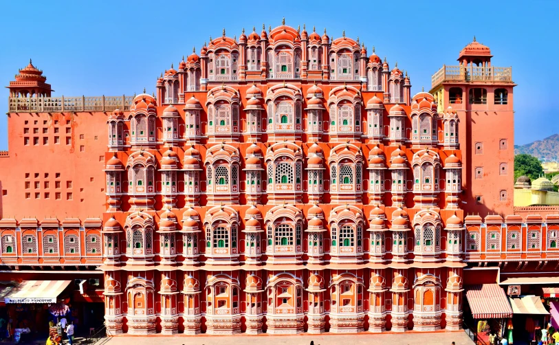 an elaborately decorated brick building in india