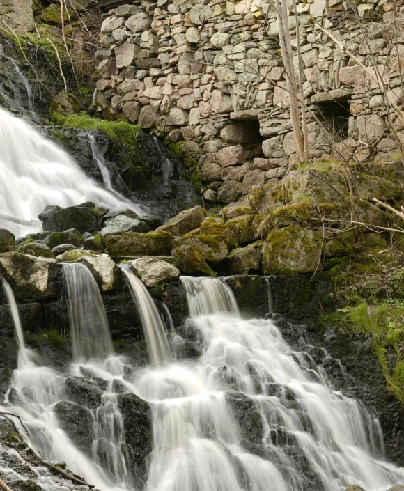 waterfall flowing down a river surrounded by trees