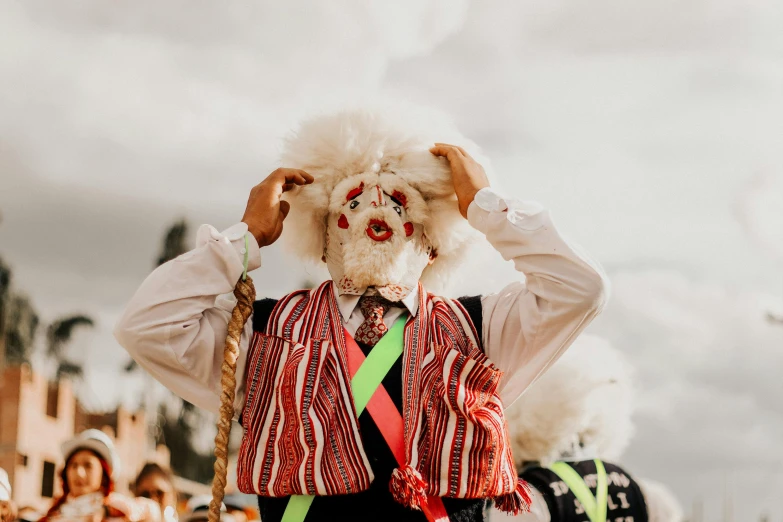 a man with a large dog in a costume