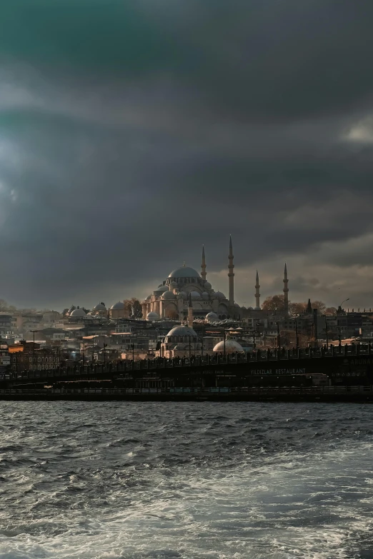 the view of an oriental town in the distance