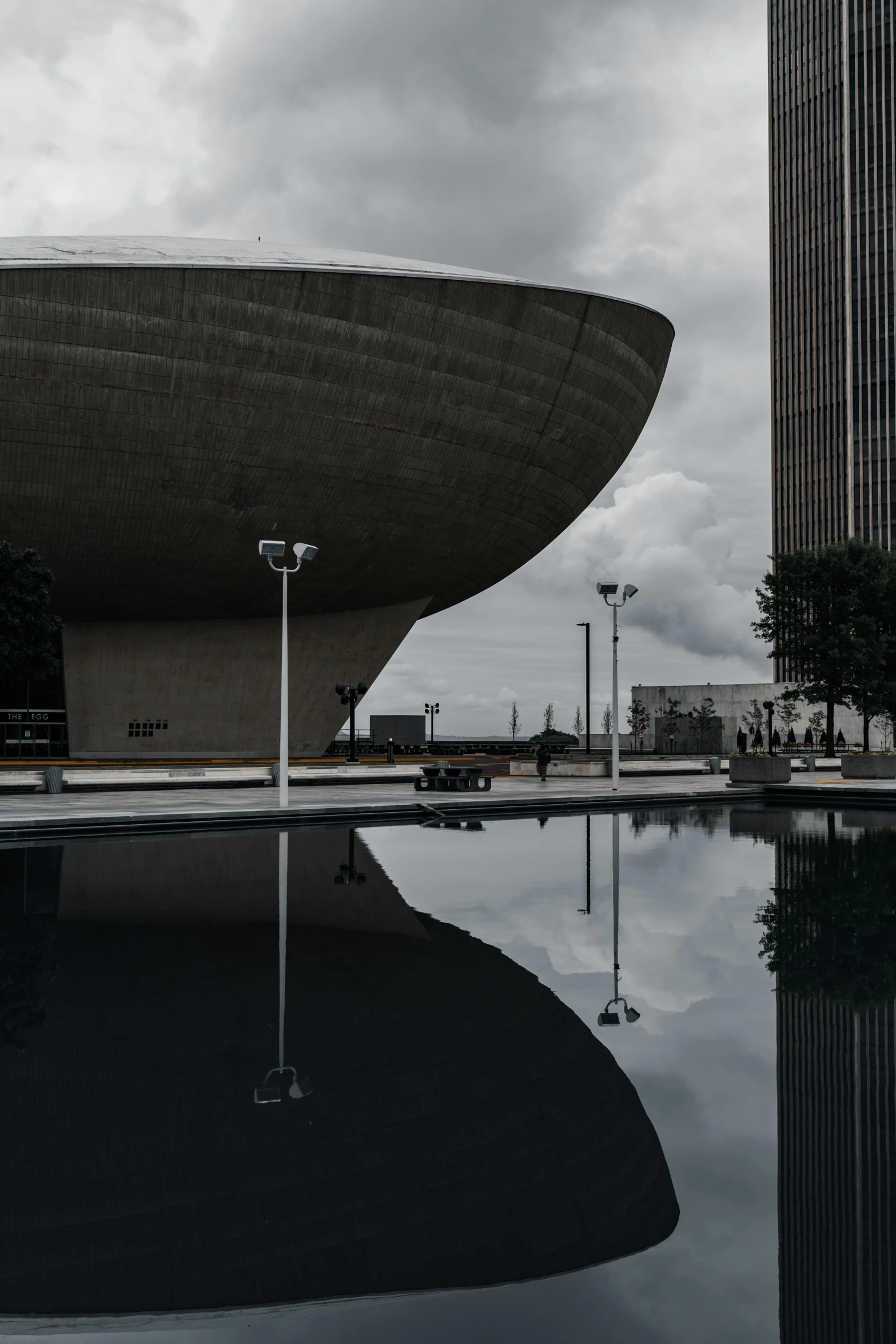 the exterior of a building and reflecting pool