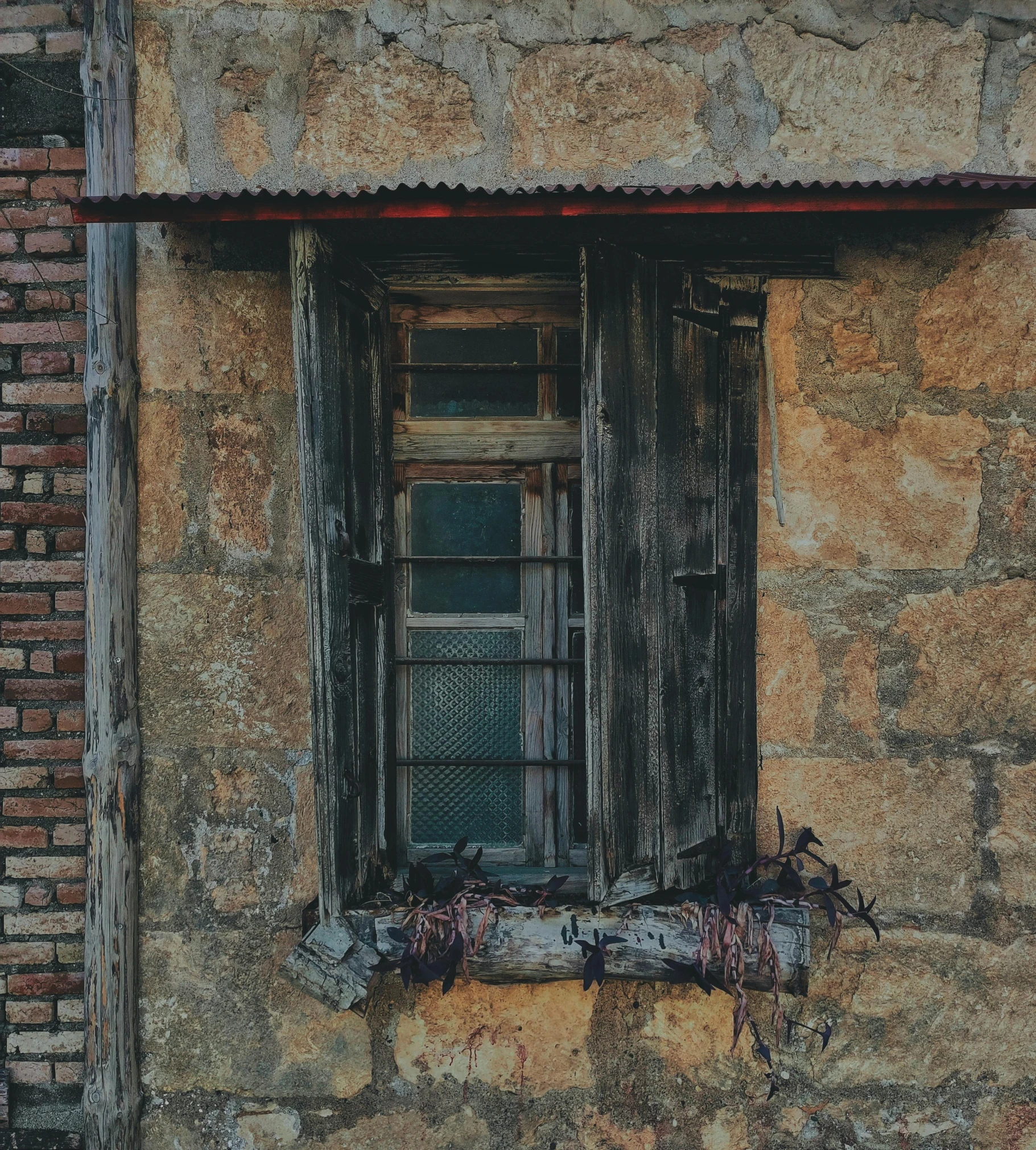 the window of an old, run down house