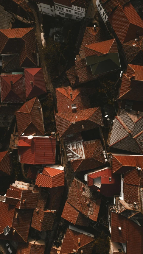 roofs of residential buildings with rooftops lined in rows