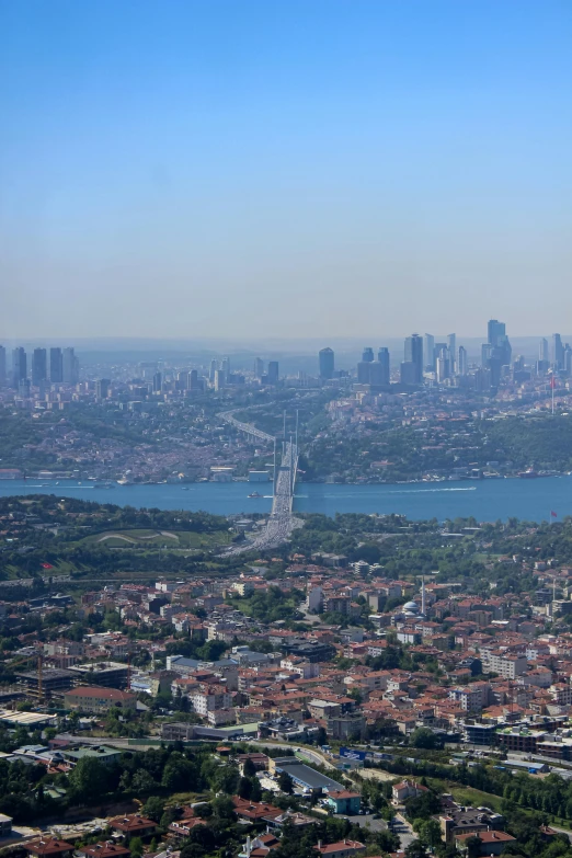 a large city in the distance and some large lake