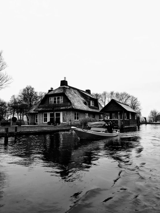 the boat house is in black and white