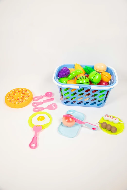 various toys and supplies for a play set