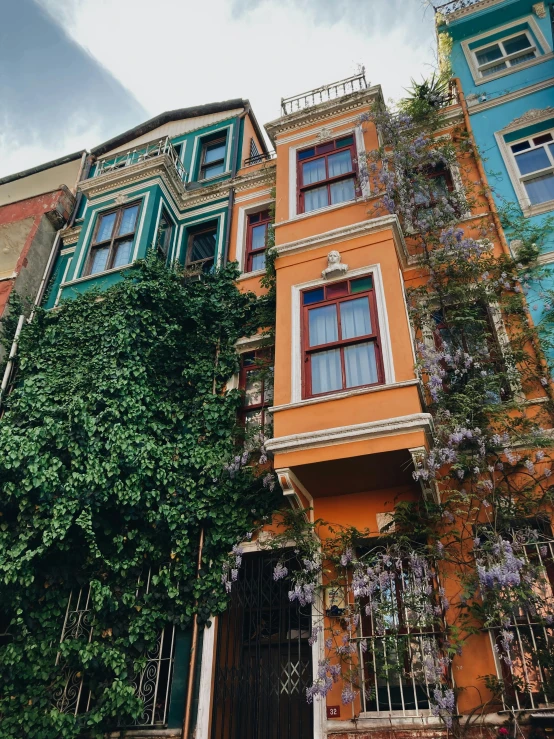 the doors and windows of the house are painted orange