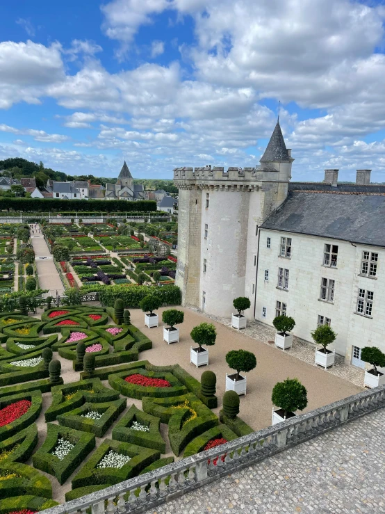 the view from above of the garden in the castle