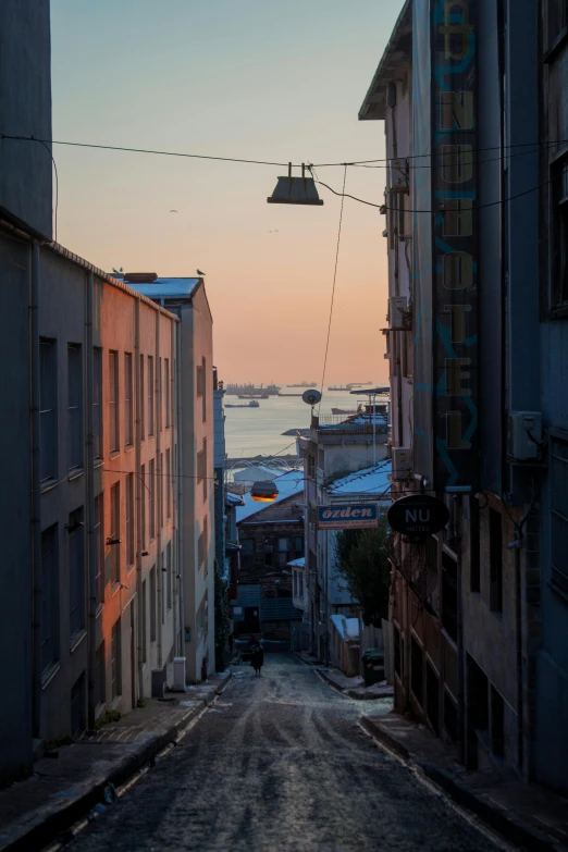 a street is shown from the bottom down and empty