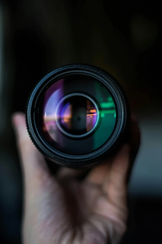 someone holding a camera with the lens facing upwards