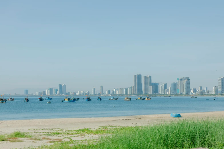 a large body of water that has several boats floating in it