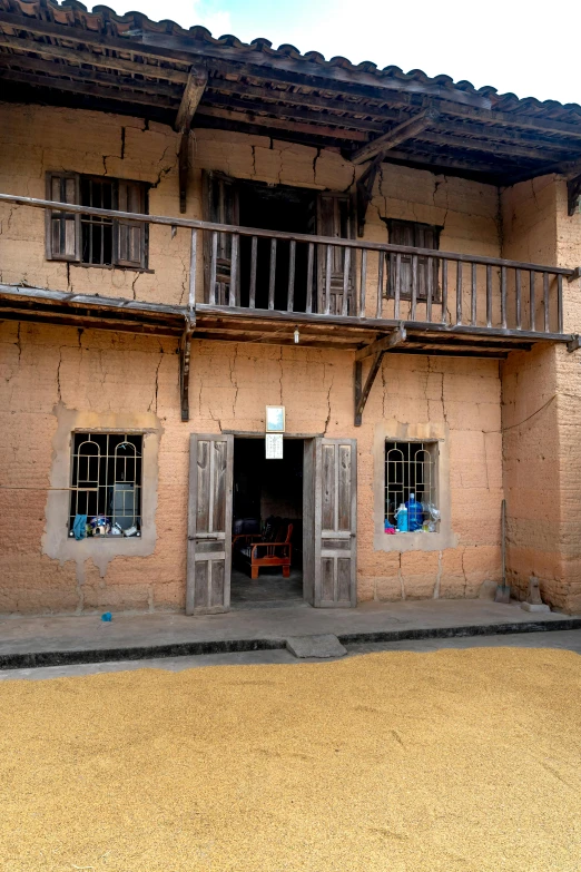 an old brick building with open balconies