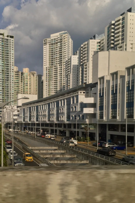 cityscape of urban building, with the sky getting dark