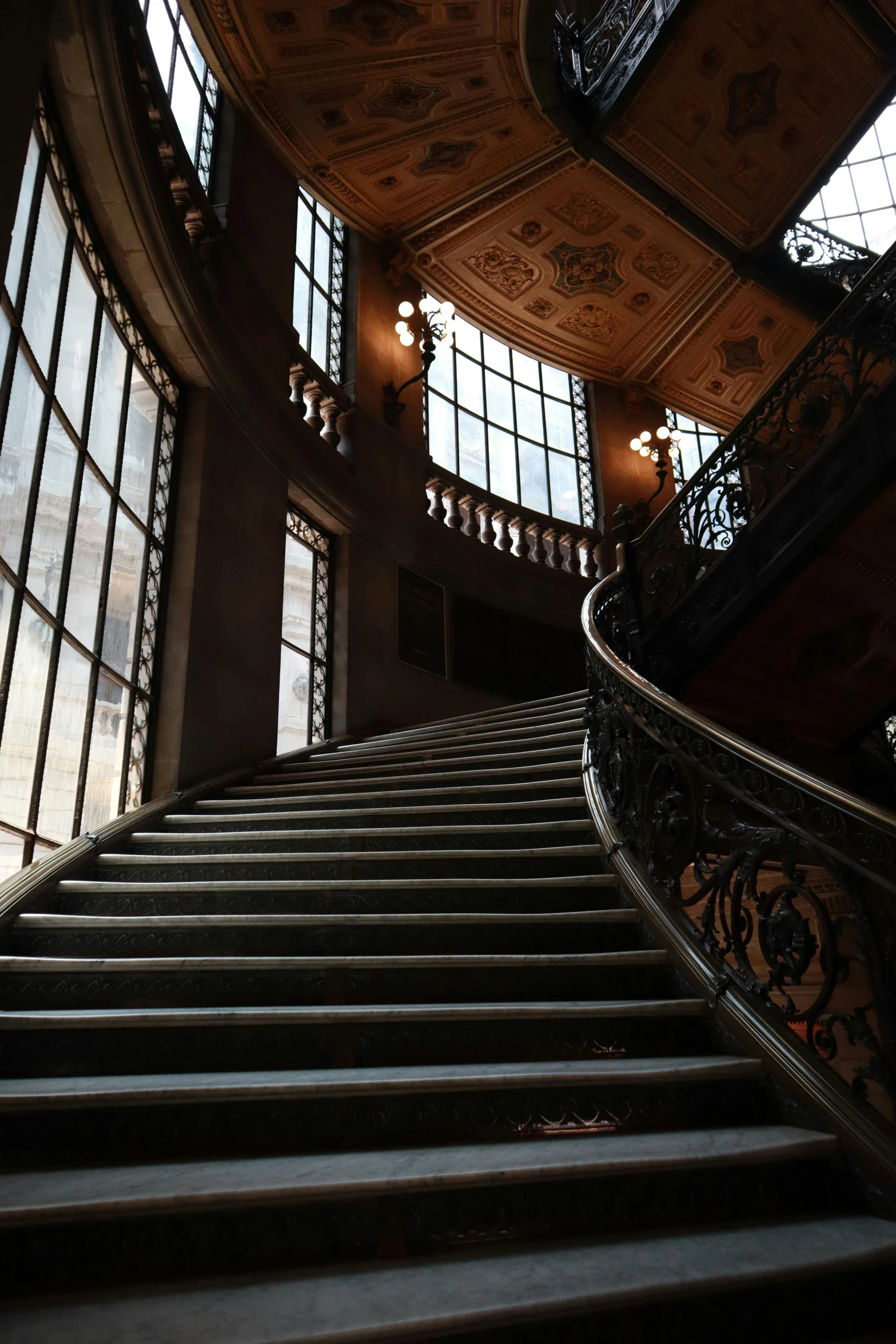 the stairs are covered with decorative glass