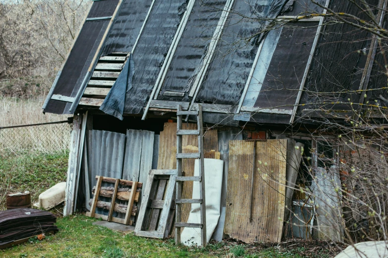 a shed with a few windows on it