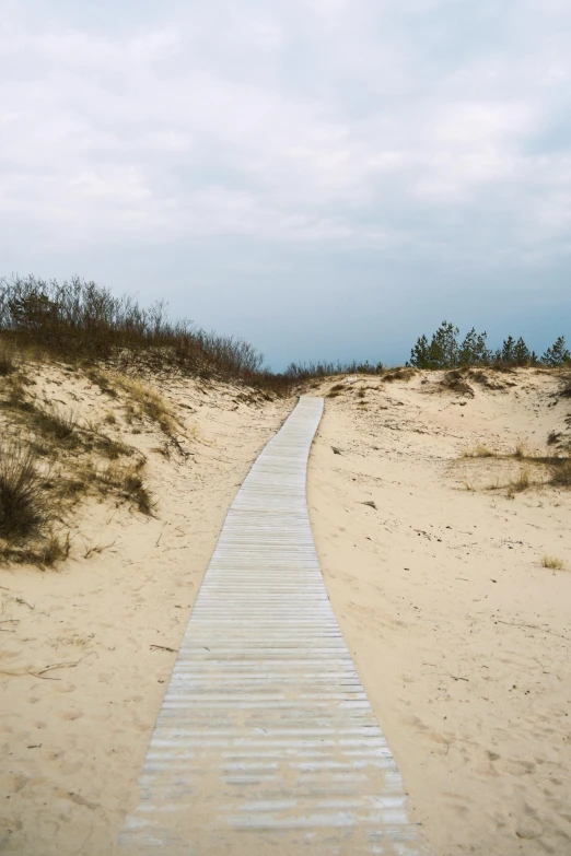 a long beach path leading to the water