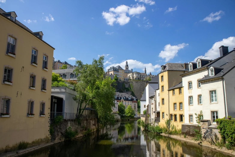 a river flowing between several buildings in europe