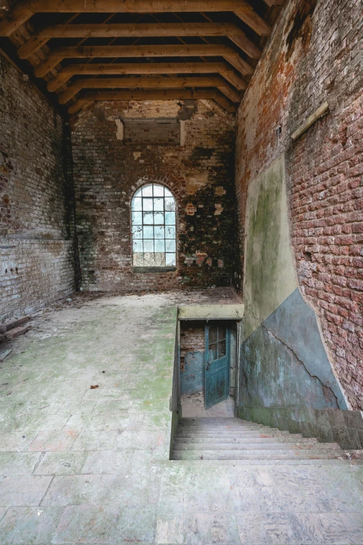 the door is made of brick in this old building