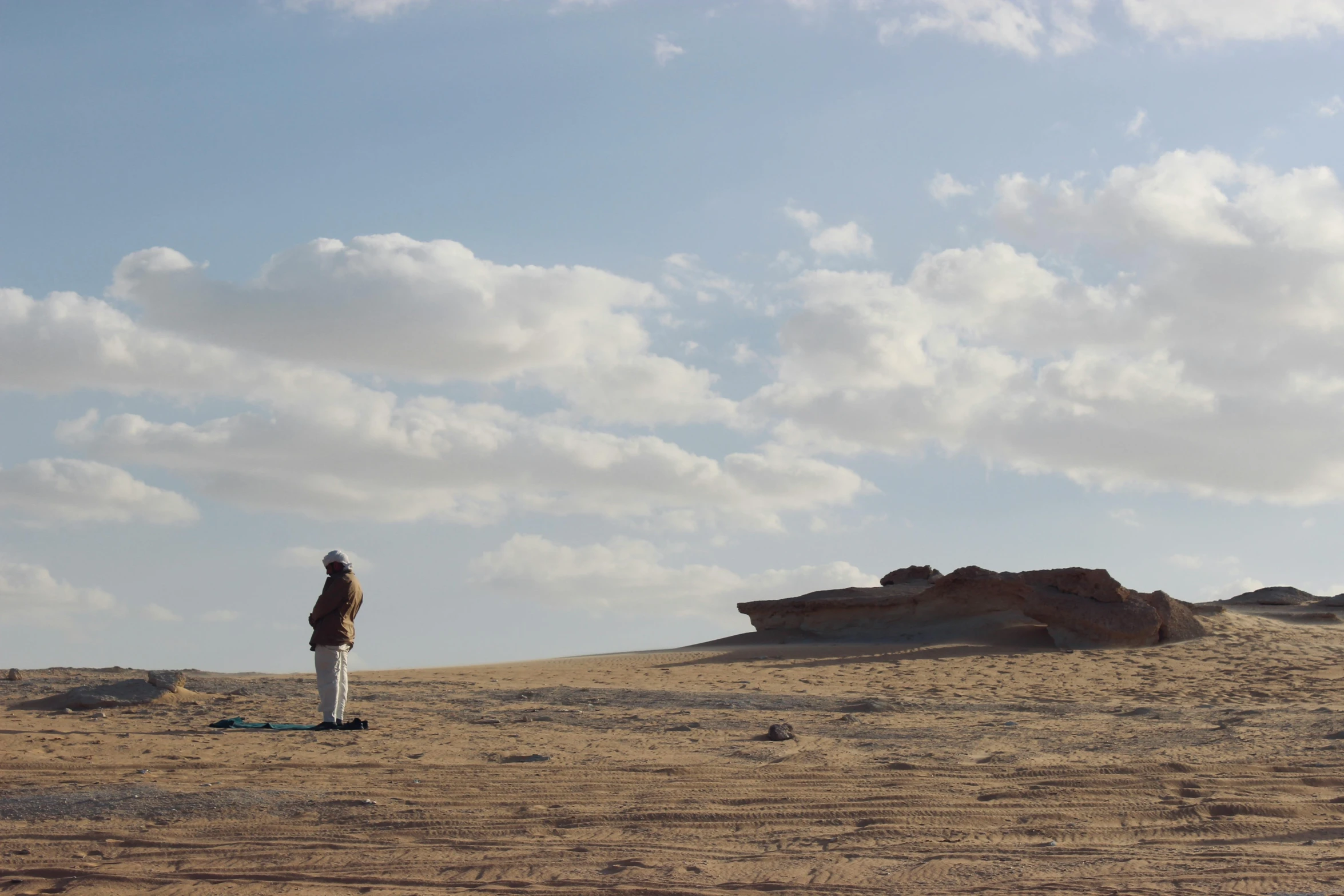 a person flying a kite in the middle of a field