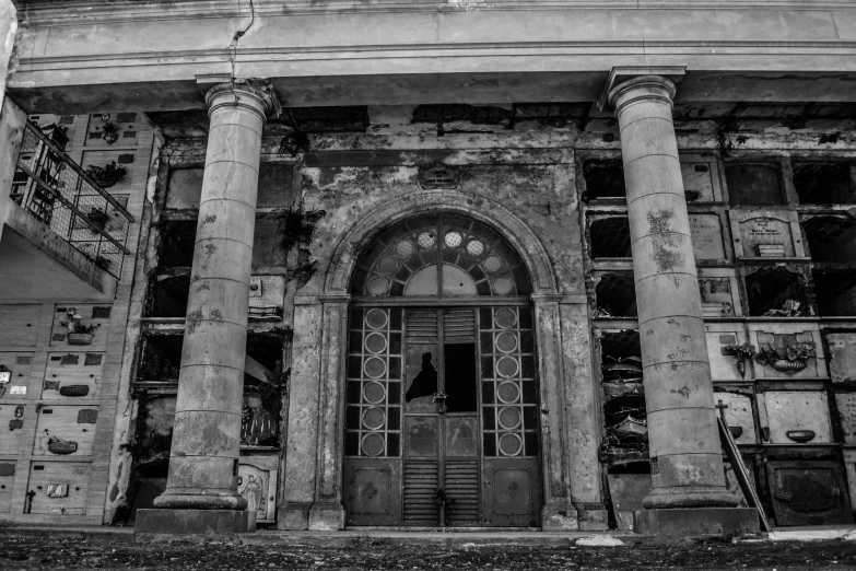 black and white pograph of an abandoned building