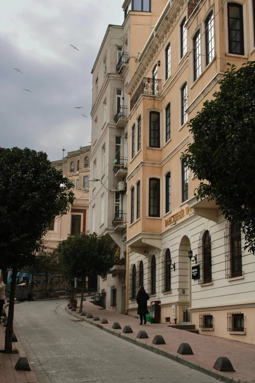 several buildings line a narrow street in an urban area