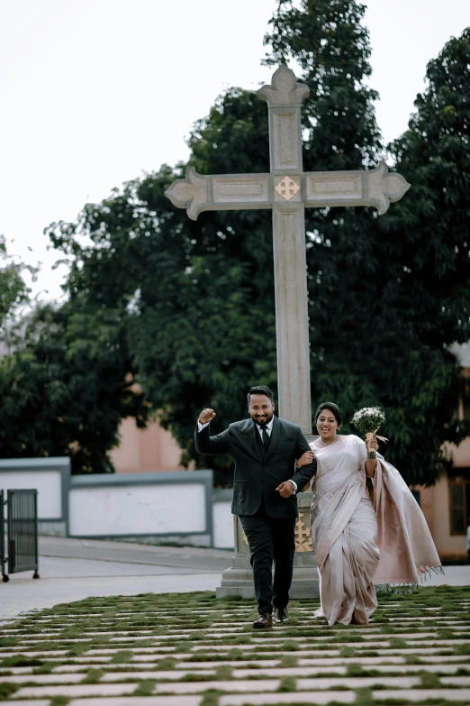 there is a man and a woman that are walking together