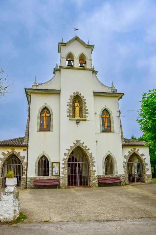 a tall church with a clock on it