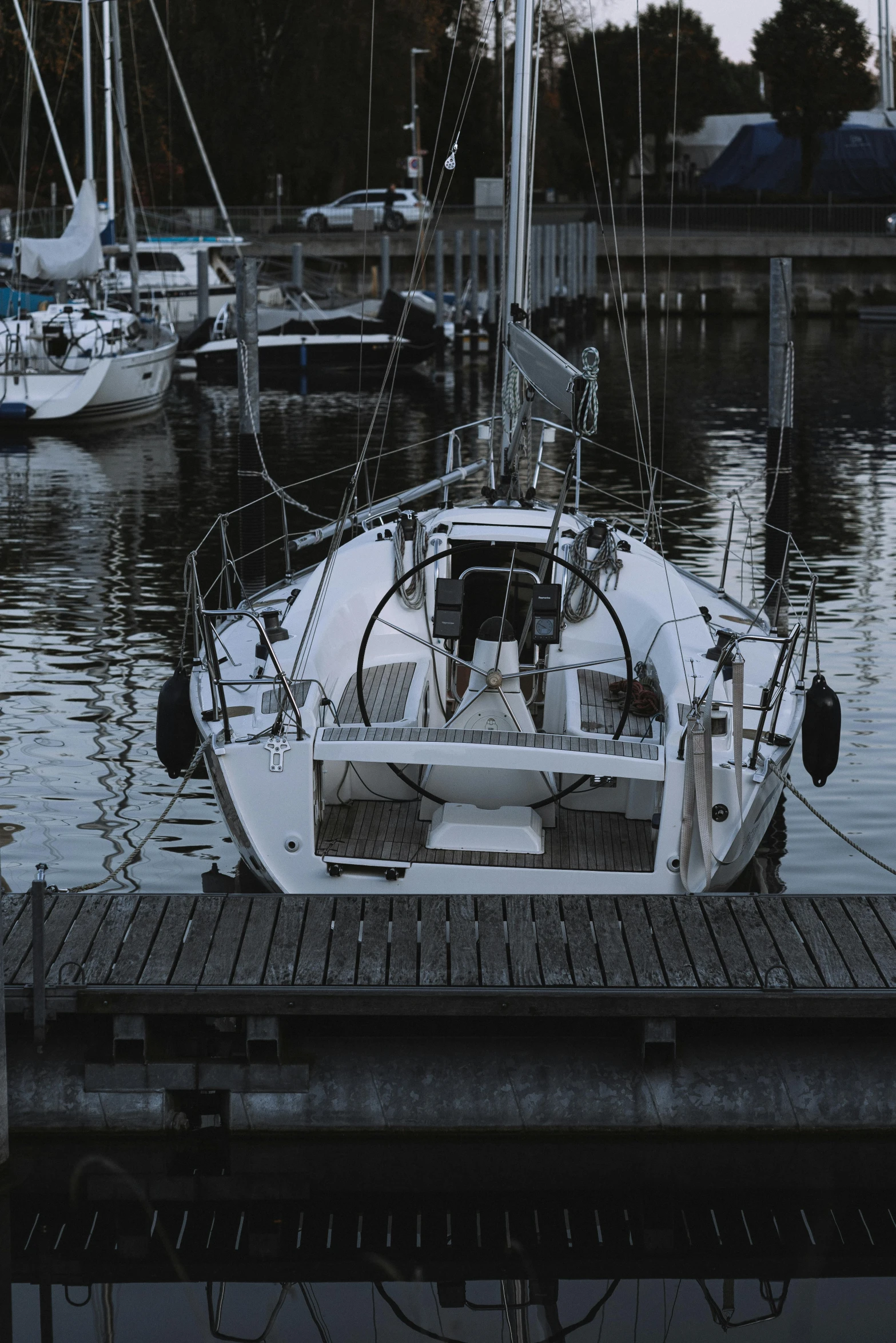 a sailboat tied up in the water