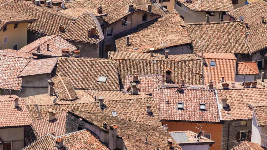 a view from above of an old village roof