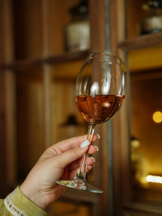 a close up of a person holding a wine glass