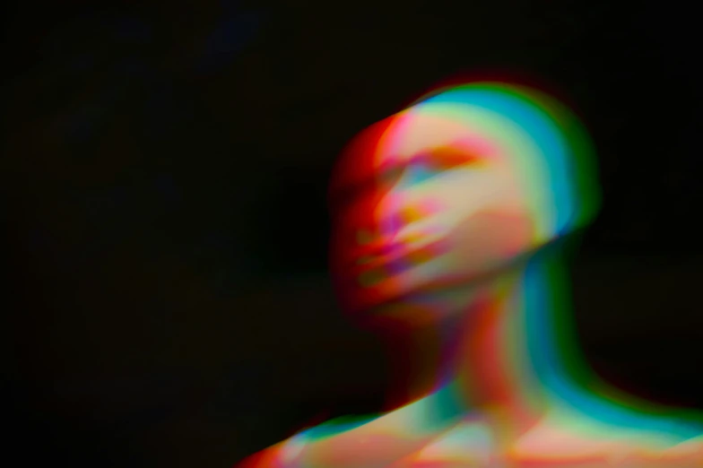 distorted image of woman with pink and red dress