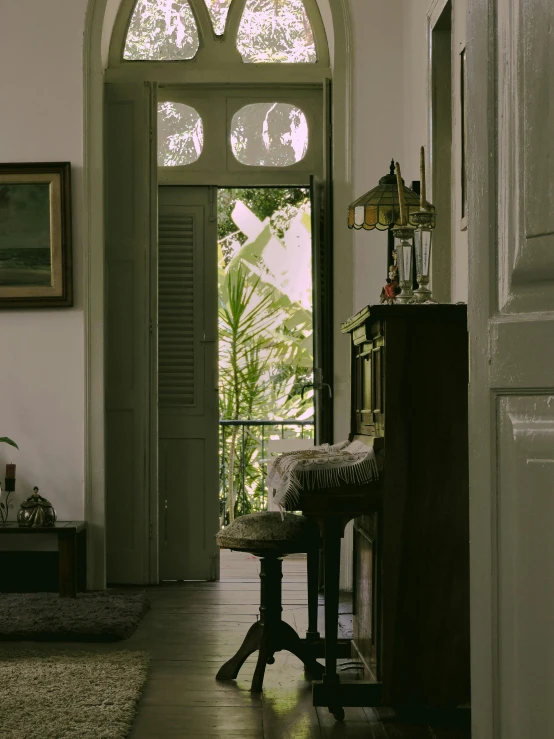 a hallway with a nice looking door leading to another room