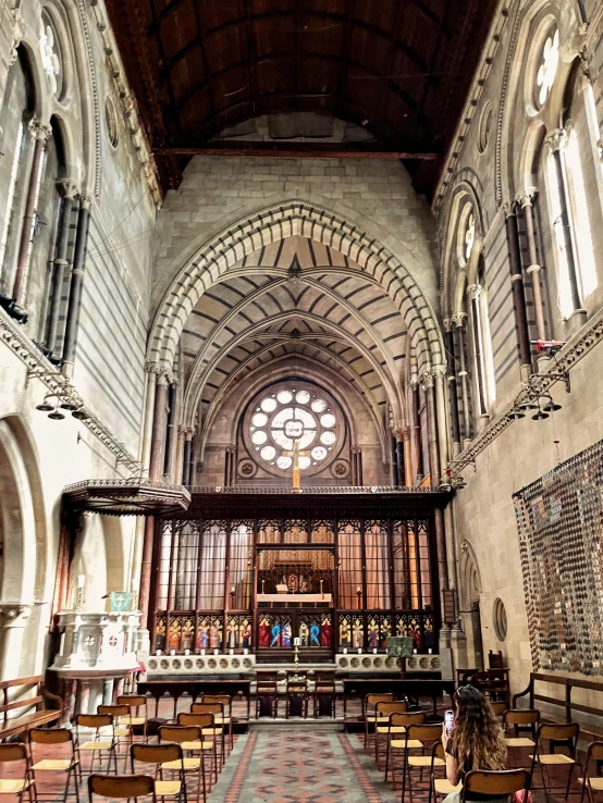 a large cathedral with a huge ceiling and a chandelier