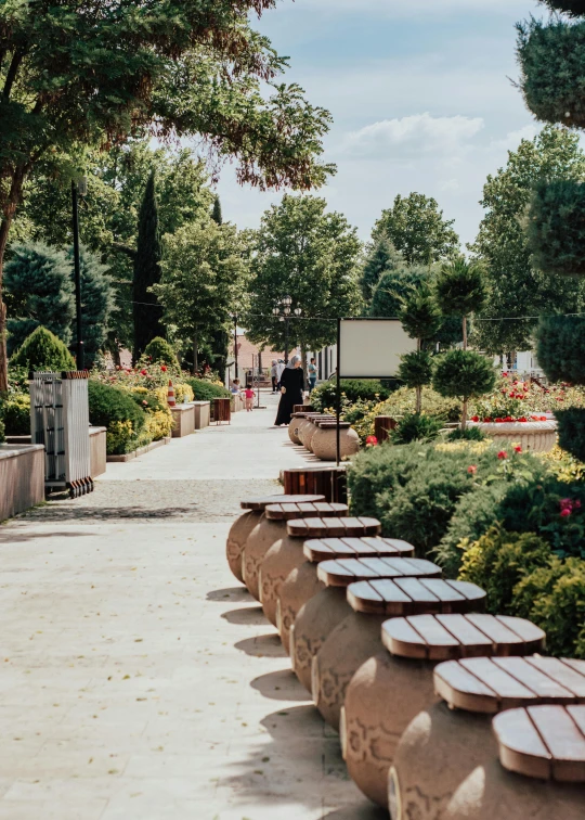 several tables that have been placed along a line