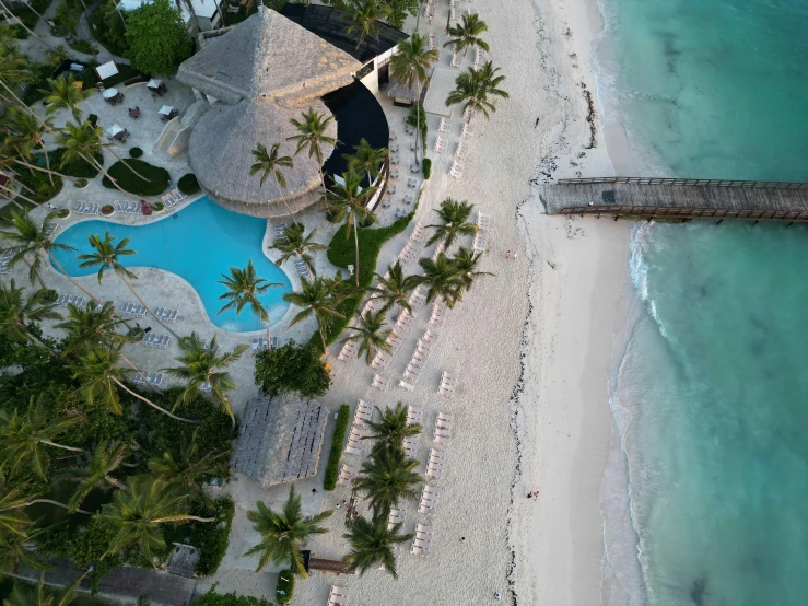 aerial s of beachfront resort area in tropical setting