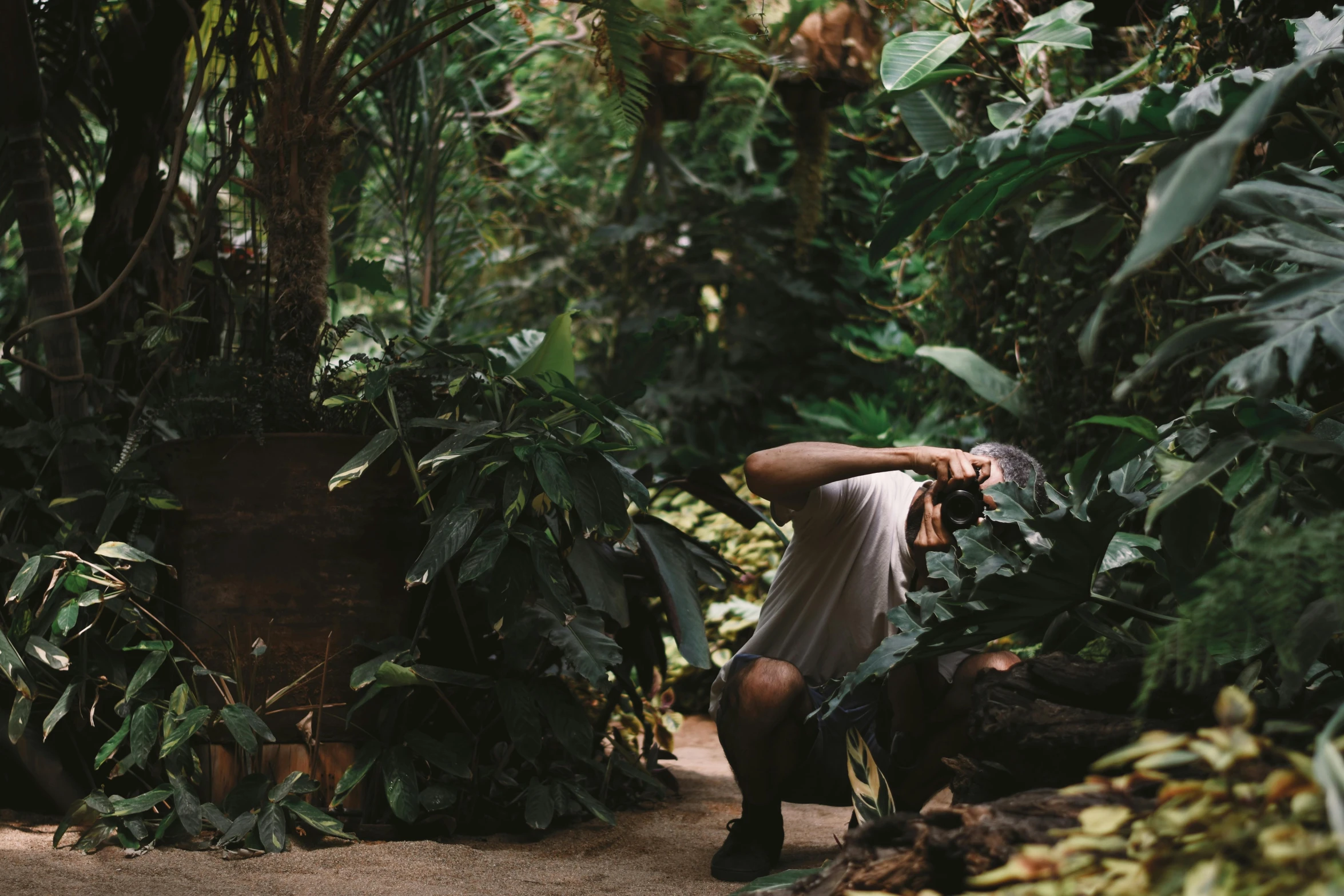 a woman taking a po of herself in a jungle